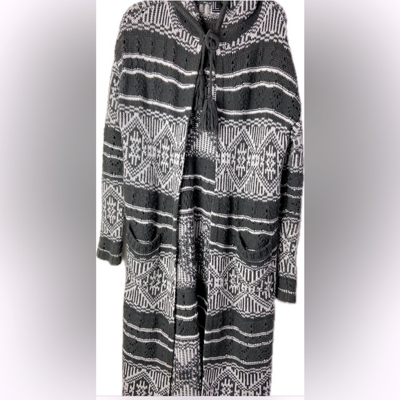 Forever 21 extra long winter open cardigan hooded sweater with slouch pockets - Picture 2 of 16